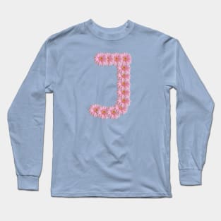 Letter J Pink Gerbera Daisy Typography Long Sleeve T-Shirt